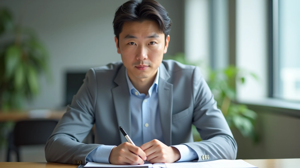 Person studying at desk with notebook and focused expression, natural lighting, learning environment