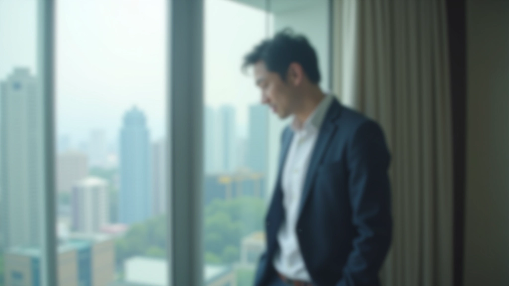 Person looking out window thoughtfully, contemplative moment, soft natural light, professional casual clothing